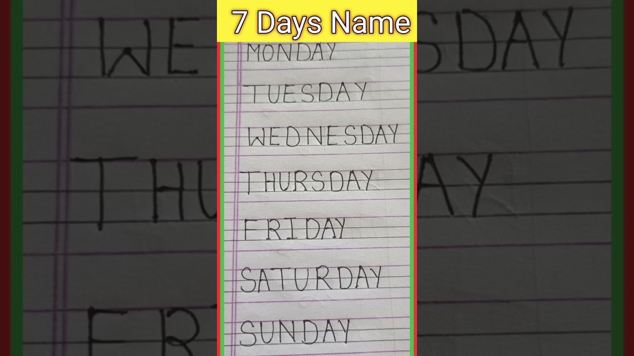 7 Days Name In English | Days Of The Week/ Sunday Monday ki spelling/ padai91 #daysoftheweek #shorts