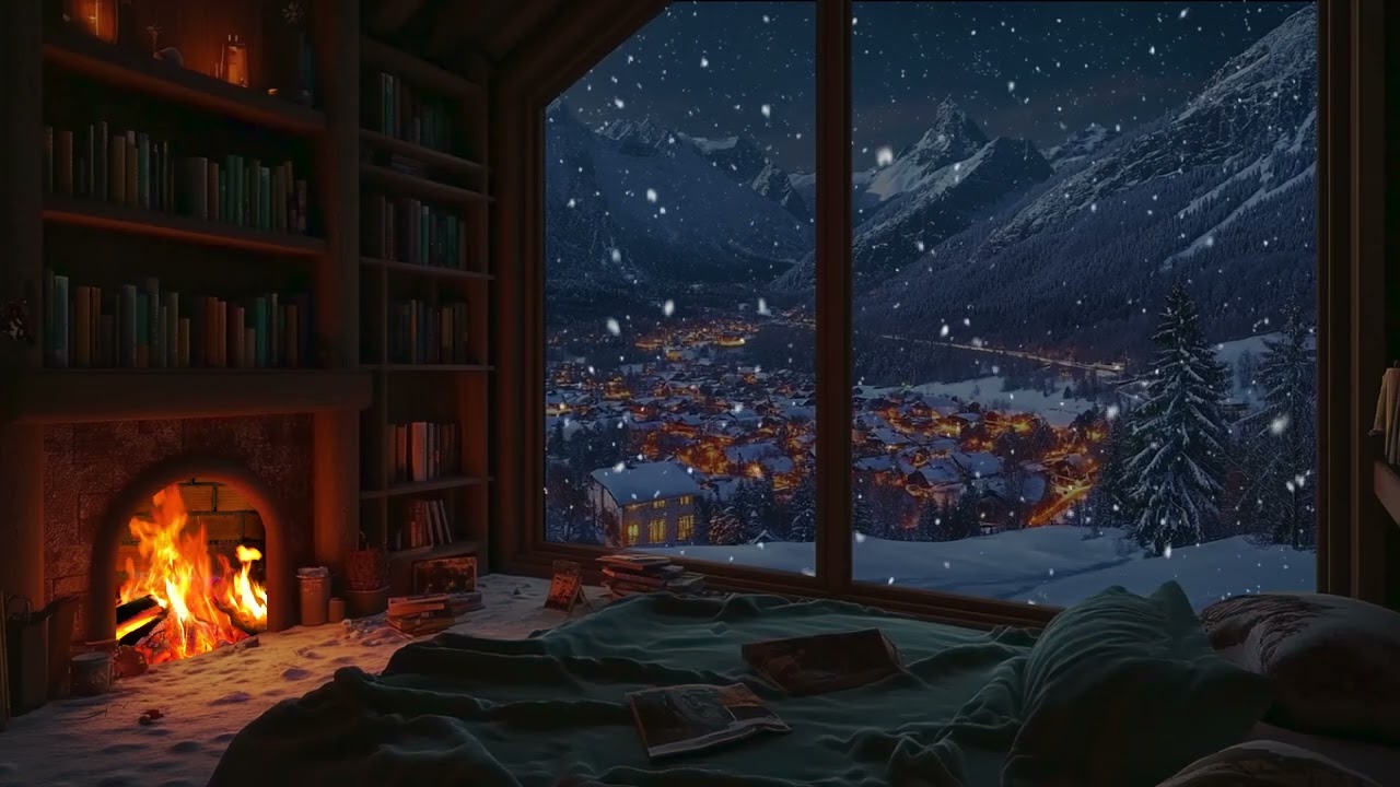 Winter Cabin Evenings with Piano and Crackling Fireplace for Relaxation and Sleep