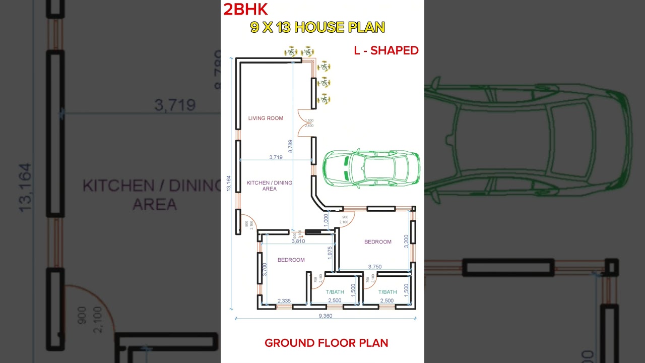 9X13 House Plan | L-Shaped Home Design | Small House Design #shorts #homedesign #architecture