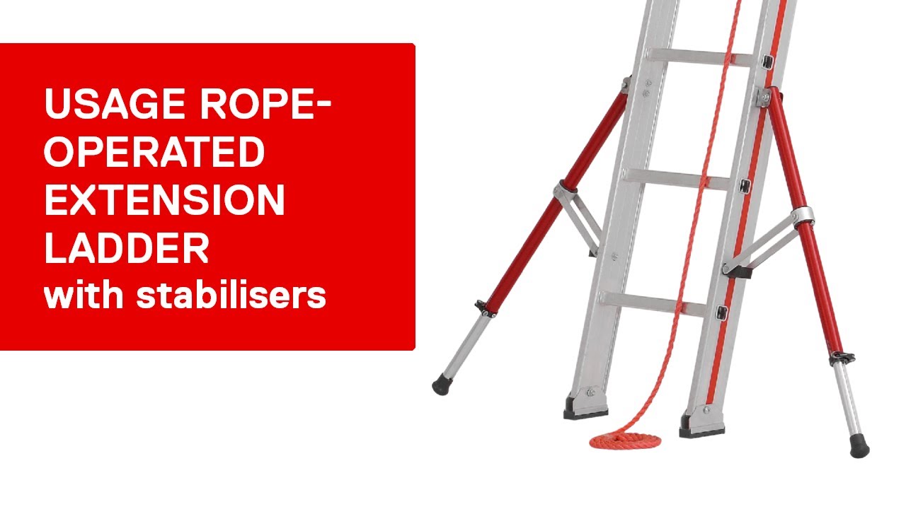 EN | Correct usage of a rope-operated extension ladder with adjustable stabilisers