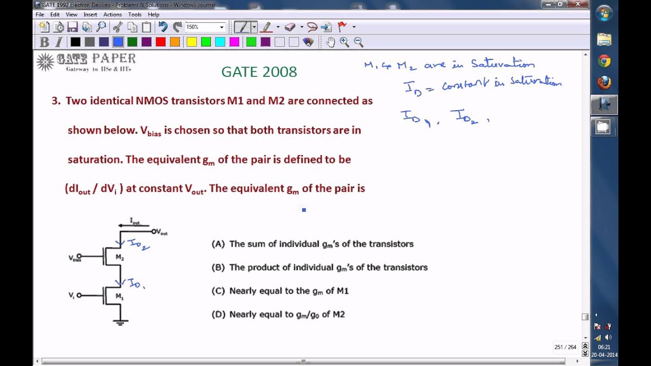 GATE 2008 ECE Overall Transconductance of two NMOS transistors