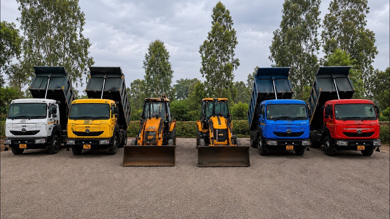 JCB 3Dx 🟡Backhoe Machine Loading Mud in 2 TATA Signa Truck 🚚 | Swaraj 855 Tractor | Bharatbenz Truck
