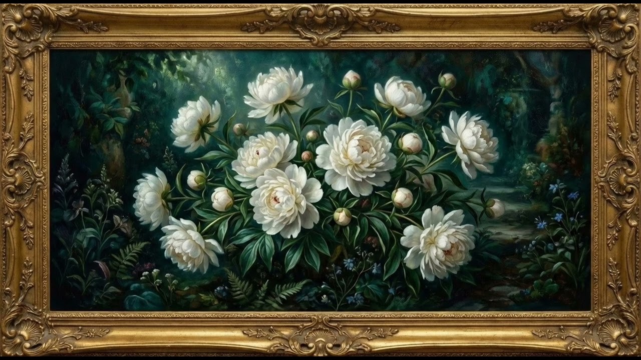 White Peonies in the Moonlight 🌿 | Elegant Floral Wallpaper for Smart TV | 4K Art Ambience