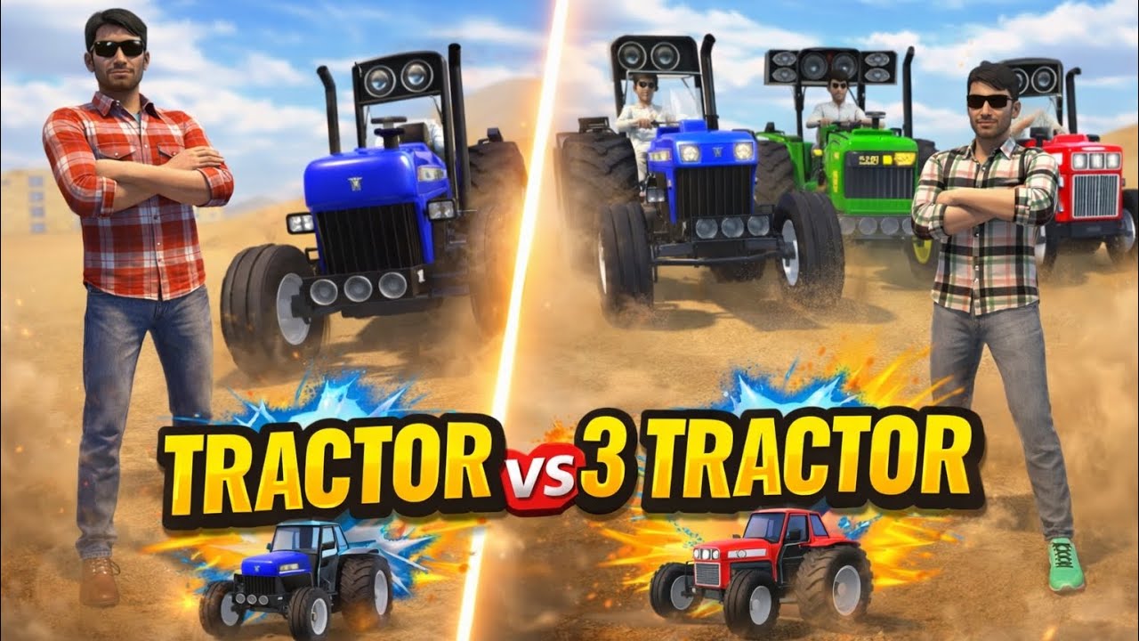 1 vs 3 tractor 🚜 Kaun jitega 😱 #gamer