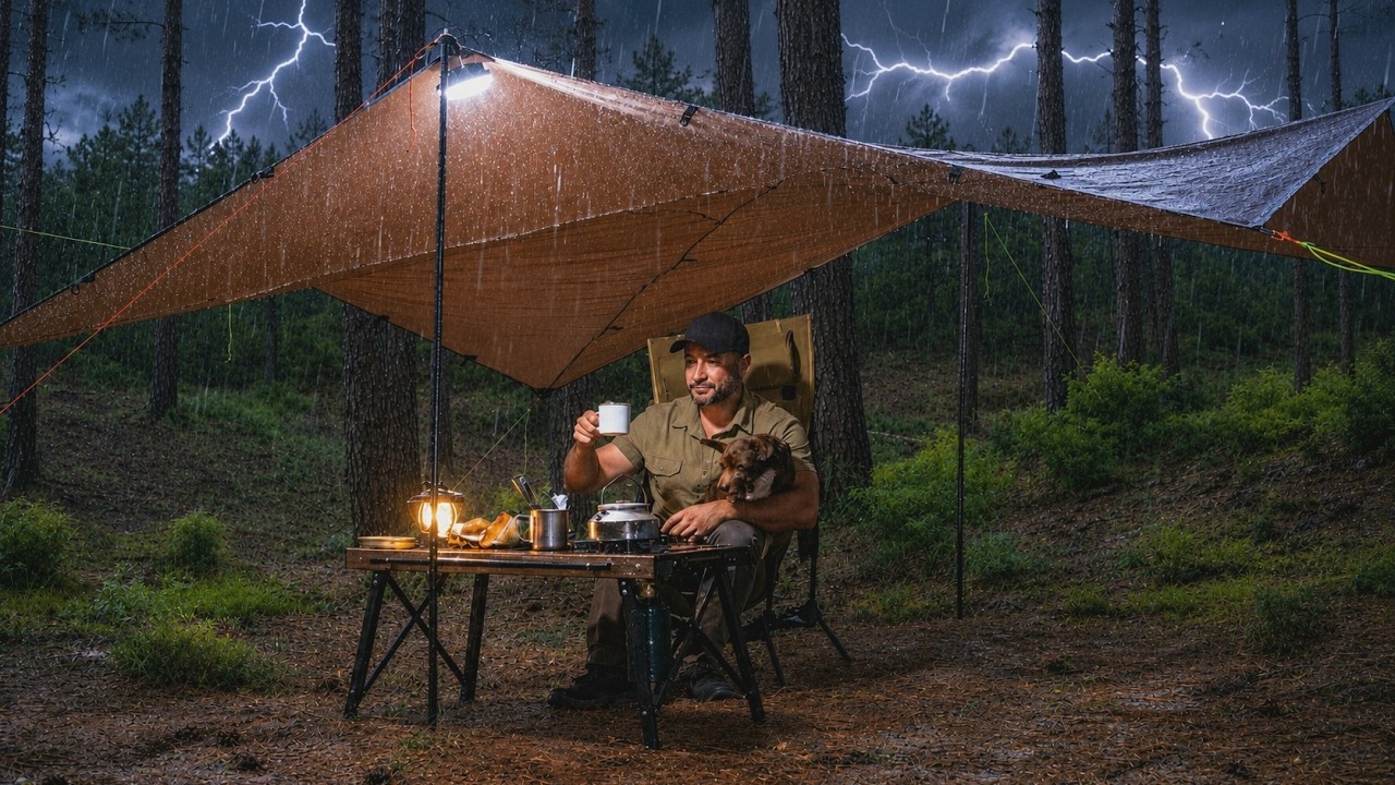 Solo Camping in Rain with My dog | Cozy Tent Shelter & Rain Sounds ASMR