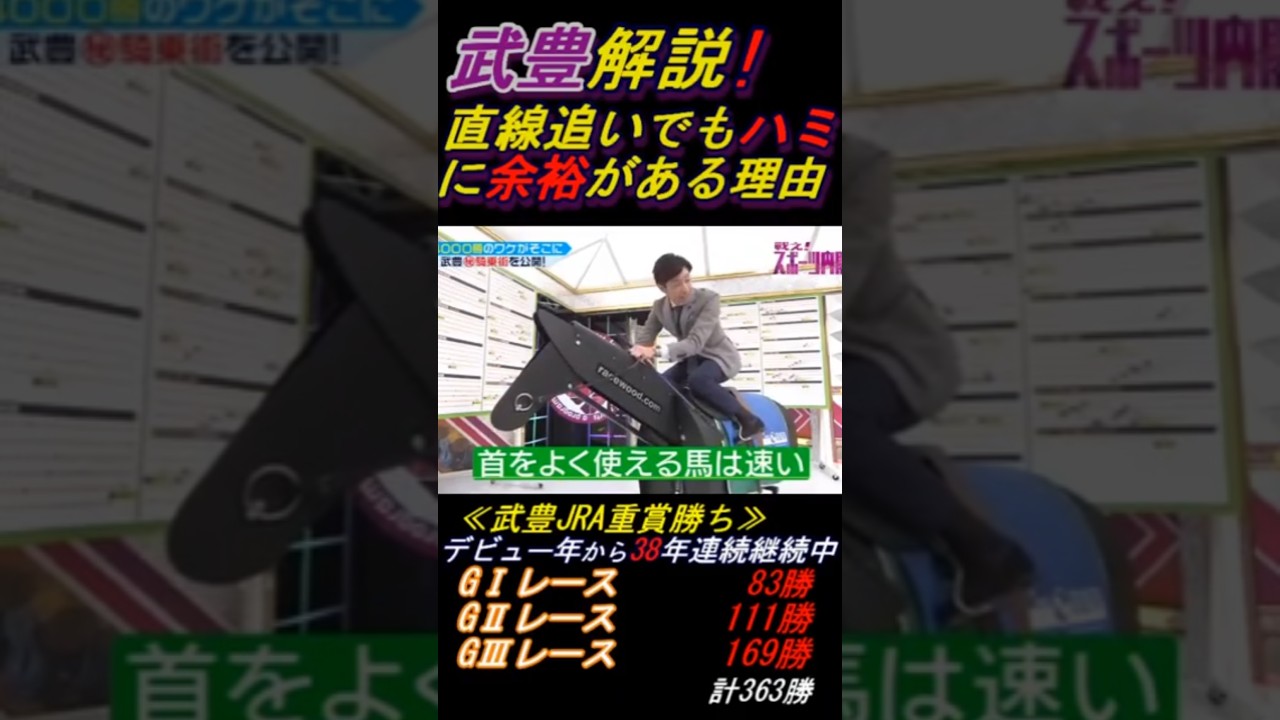 【福永祐一が武井壮を使って武豊にコアな質問②】｢手綱をピンと張らずに緩(ゆる)めな状態で追うのはなぜ？｣ #福永祐一 #武豊