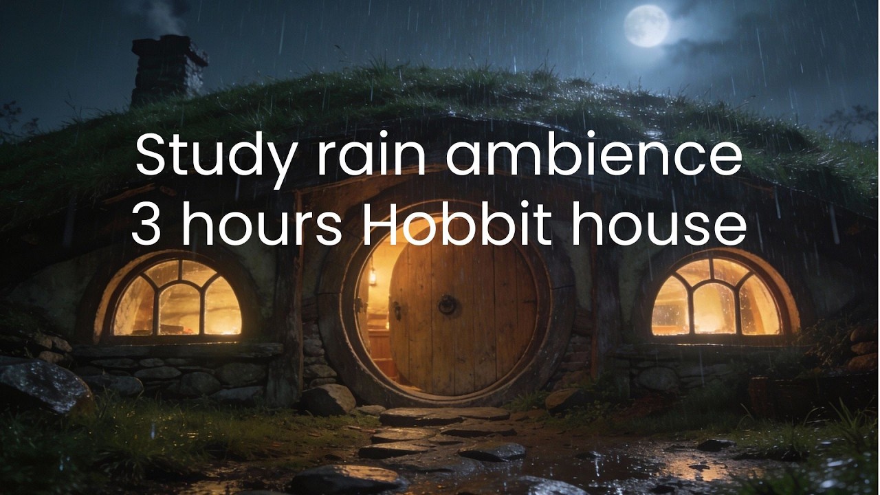 Study with me | Cozy Hobbit house | 3 Hours of Rain Sounds for Focus and Study