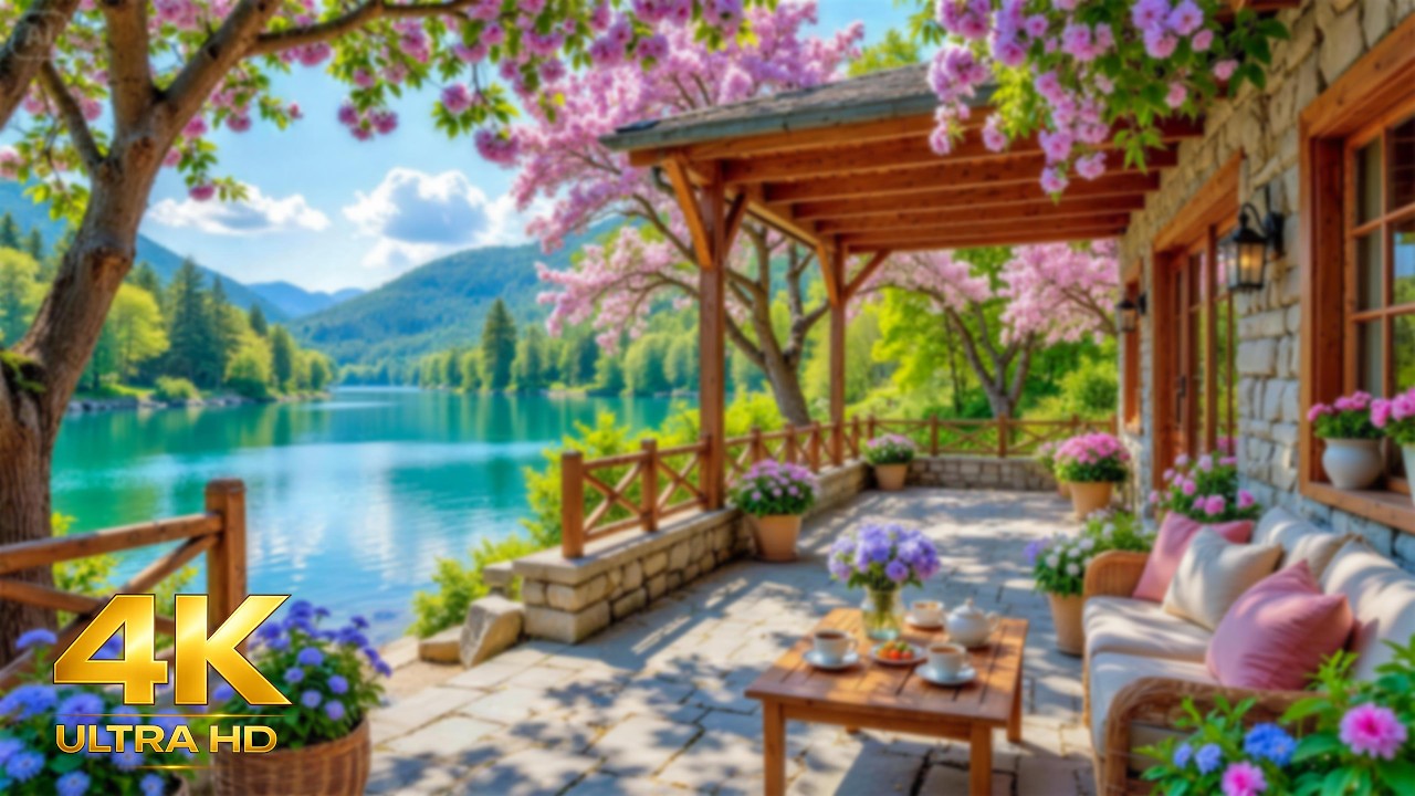 Peaceful Spring Morning Lakeside Cabin 🌸 Soft Piano Natural Therapy For Work, Study