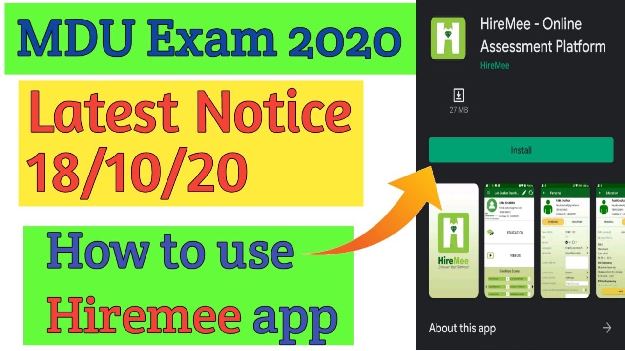 MDU Exam 2020 | Latest Notice | How to get PIN | how to use HIREMEE app|  how to attempt MDU Exam