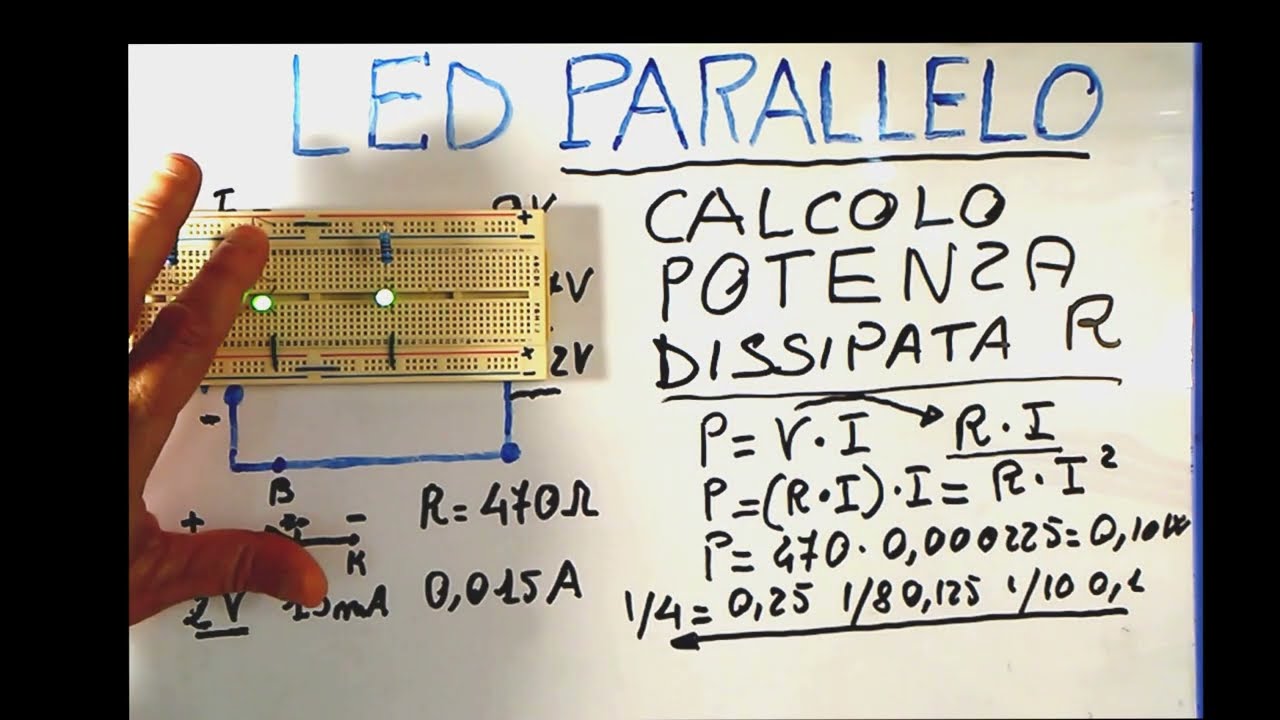 Calcolo potenza dissipata dal resistore. Led in parallelo (Power dissipated by the resistor)