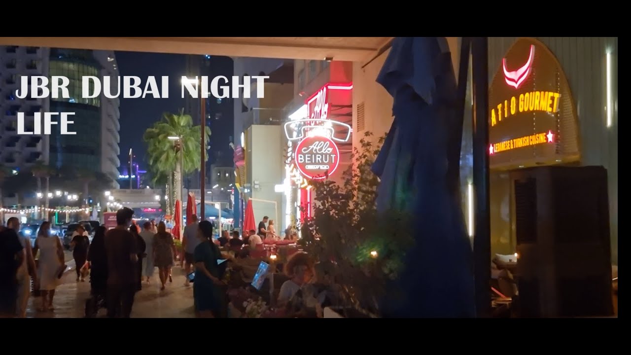 JBR BEACH DUBAI MARINA NIGHT WALK NIGHT LIFE TOUR 2024 IN 4K