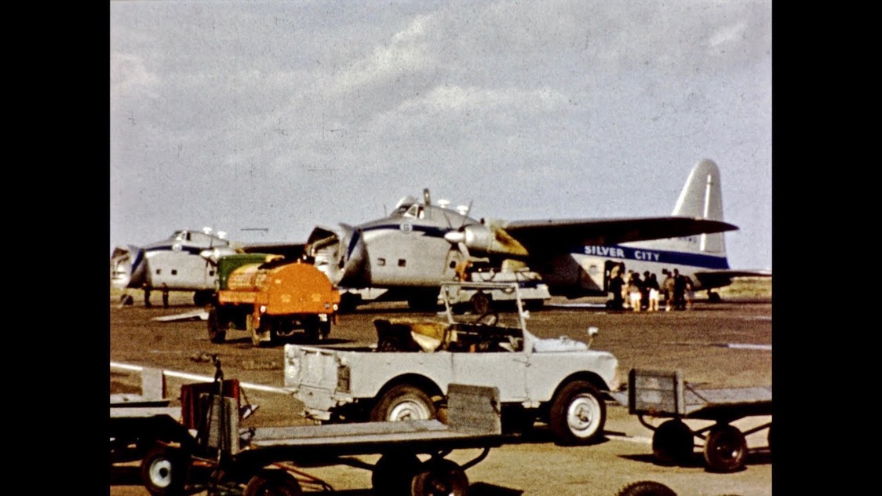 Silver City Airways at Lydd Ferryfield Airport 1950s from original 16mm Kodachrome