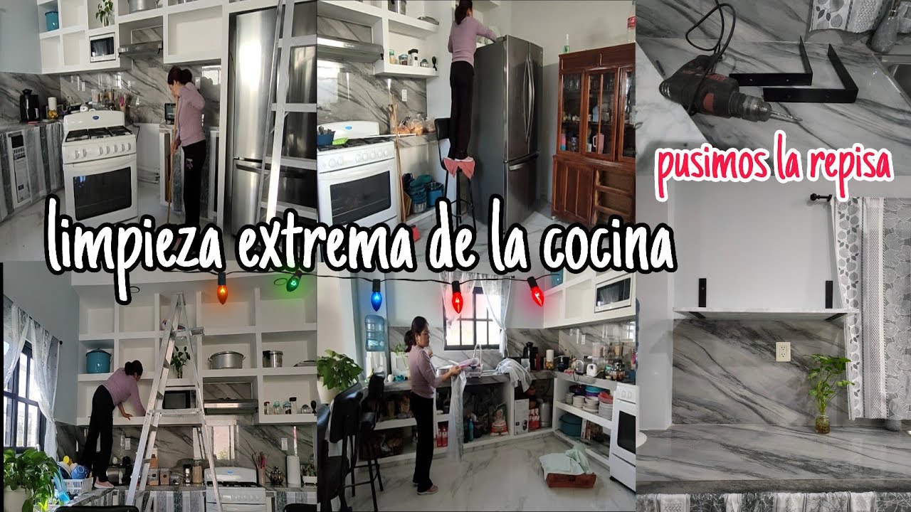 limpieza extrema de la cocina 😬🤯/ termine bien cansada 🥵/pusimos la repisa ✅