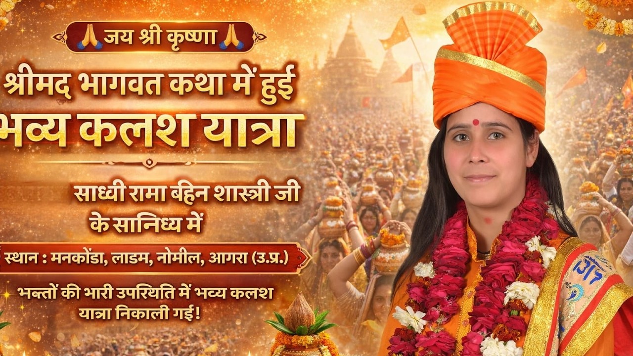 श्रीमद् भागवत कथा में हुई भव्य कलश यात्रा ! साध्वी रामा बहिन शास्त्री जी |मनकेंड़ा, लाड़म,नोमील,आगरा
