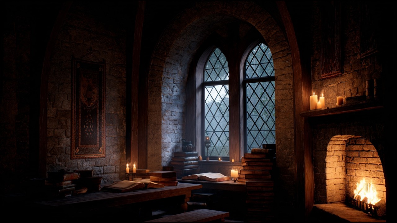 Medieval Castle Room Ambience | Fireplace, Candlelight & Cozy Fantasy Atmosphere (no ads)
