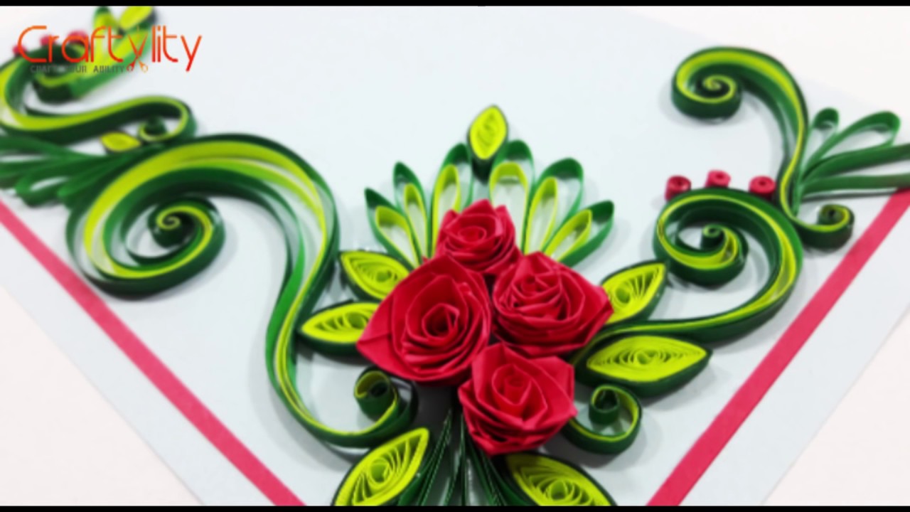 DIY Paper Quilling Flowers Cards Tutorial Art: How to make Paper Quilling Rose Flower Card Ideas