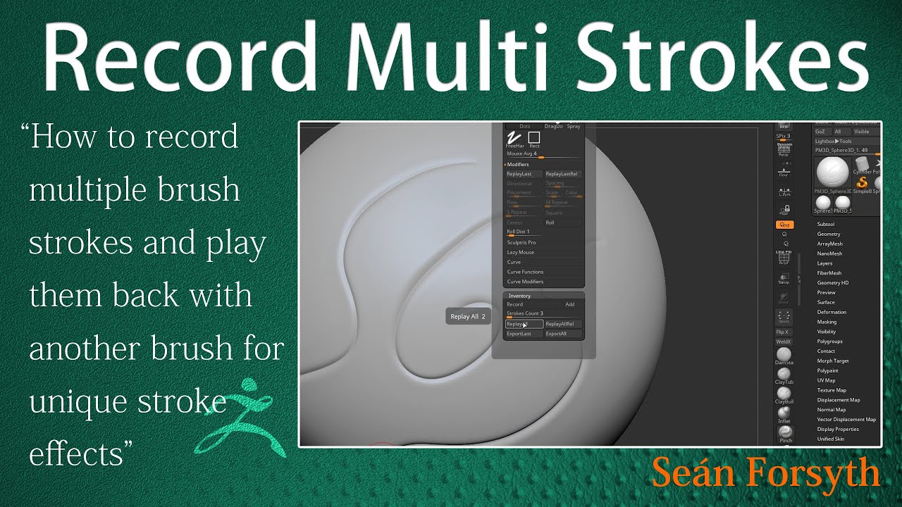 Record multiple brush strokes and replay them with another brush for unique brush effects