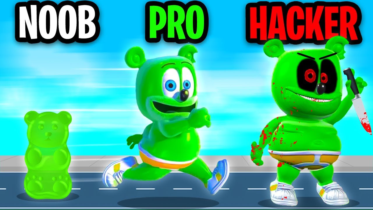 NOOB vs PRO vs HACKER In GUMMY BEAR RUN! (SECRET MAX LEVEL ANT GAME!?)