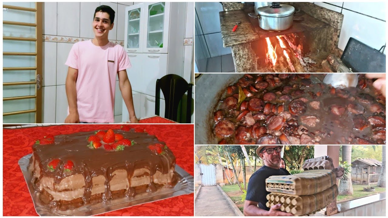 Aniversário do Gabriel teve feijoada no fogão a lenha/ e teve receita do recheio do bolo 🎂