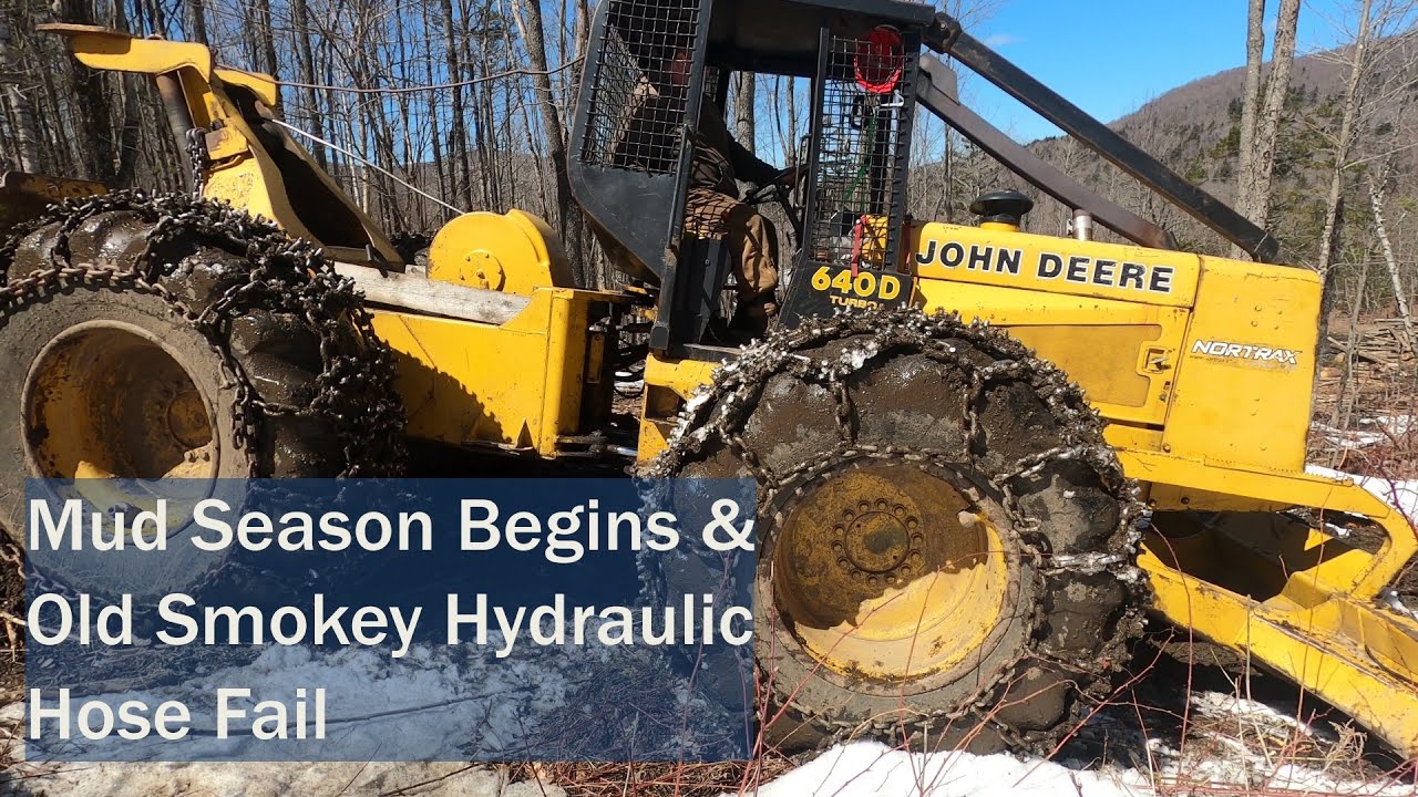 Mud Season Begins -- Building Waterbars With Skidder And Old Smokey Hydraulic Hose Fail