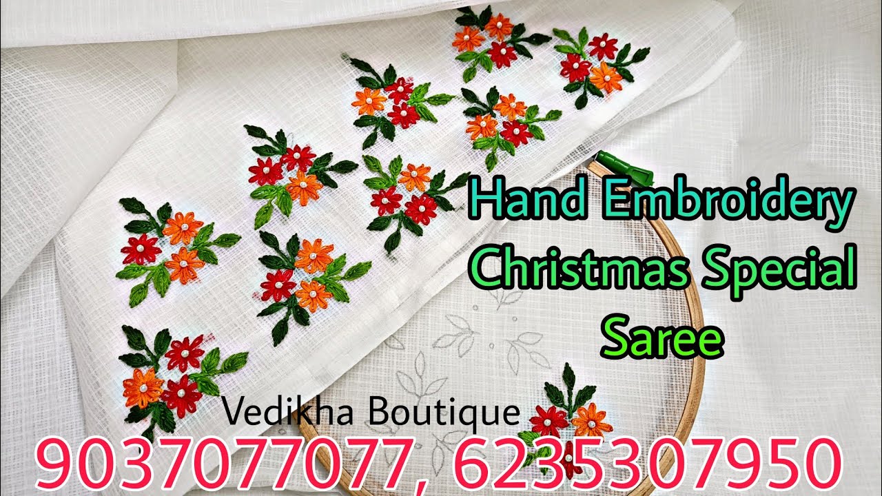 Hand Embroidery Christmas Special Net Kotta Saree | Flower Bunch Design Saree Kotta Doria lazy Daisy