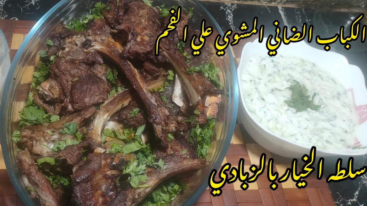 الكباب الضاني المشوي على الفحم واحلي سلطه خيار بالزبادي حاجه كده فاخر من الاخر