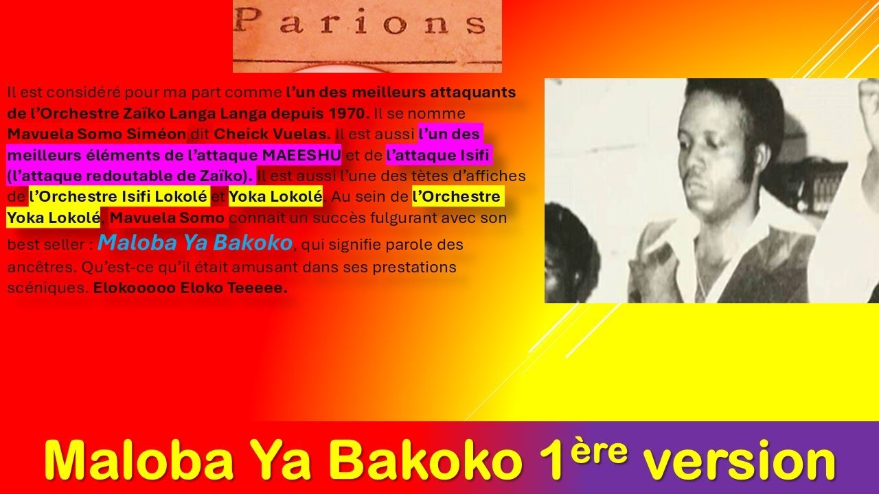 Maloba Ya Bakoko 1ère version Voici Un Best Seller de Mavuela Somo Siméon & Orchestre Yoka Lokolé