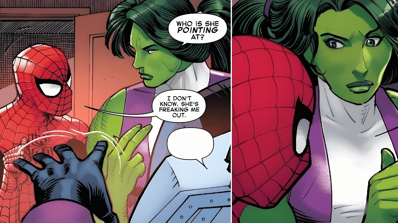 She-Hulk and Spider-Man Get a Flying Kiss