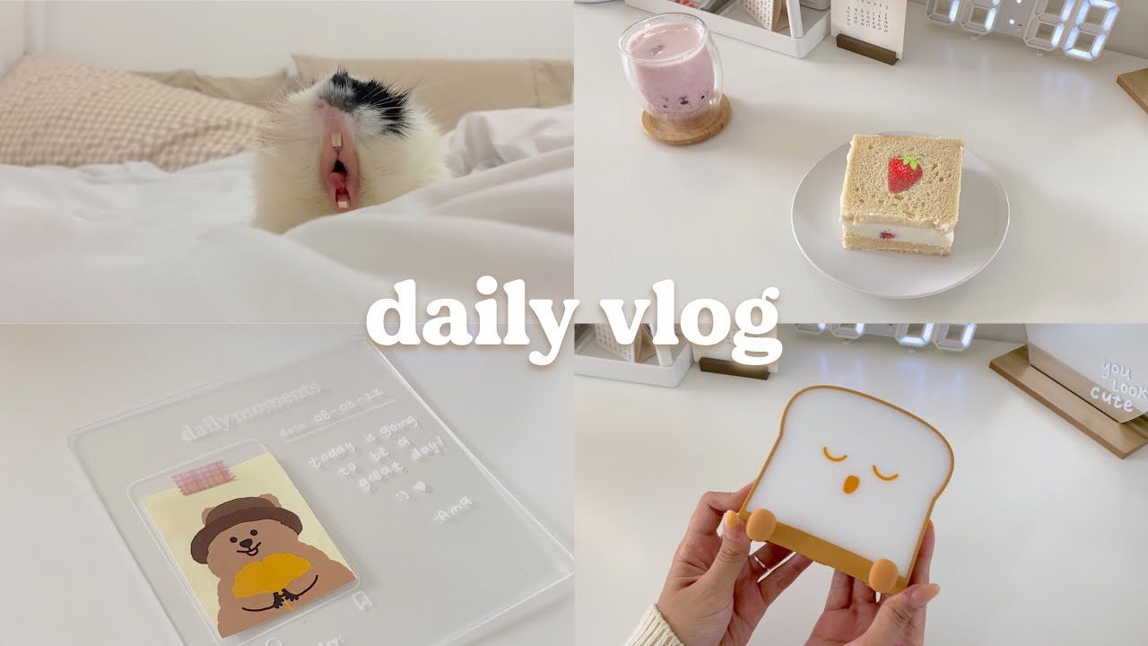 vlog 🍞 strawberry sando, new room decor, organizing stickers, kdrama day, night skincare routine ♡