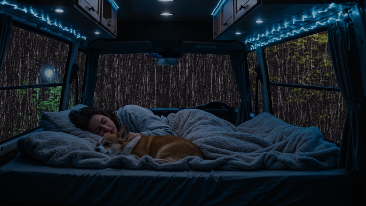 Relaxing Rain & Thunder on Cozy Car ⛈️ Deep Sleep Sounds for Anxiety Relief & Calm Night Ambience