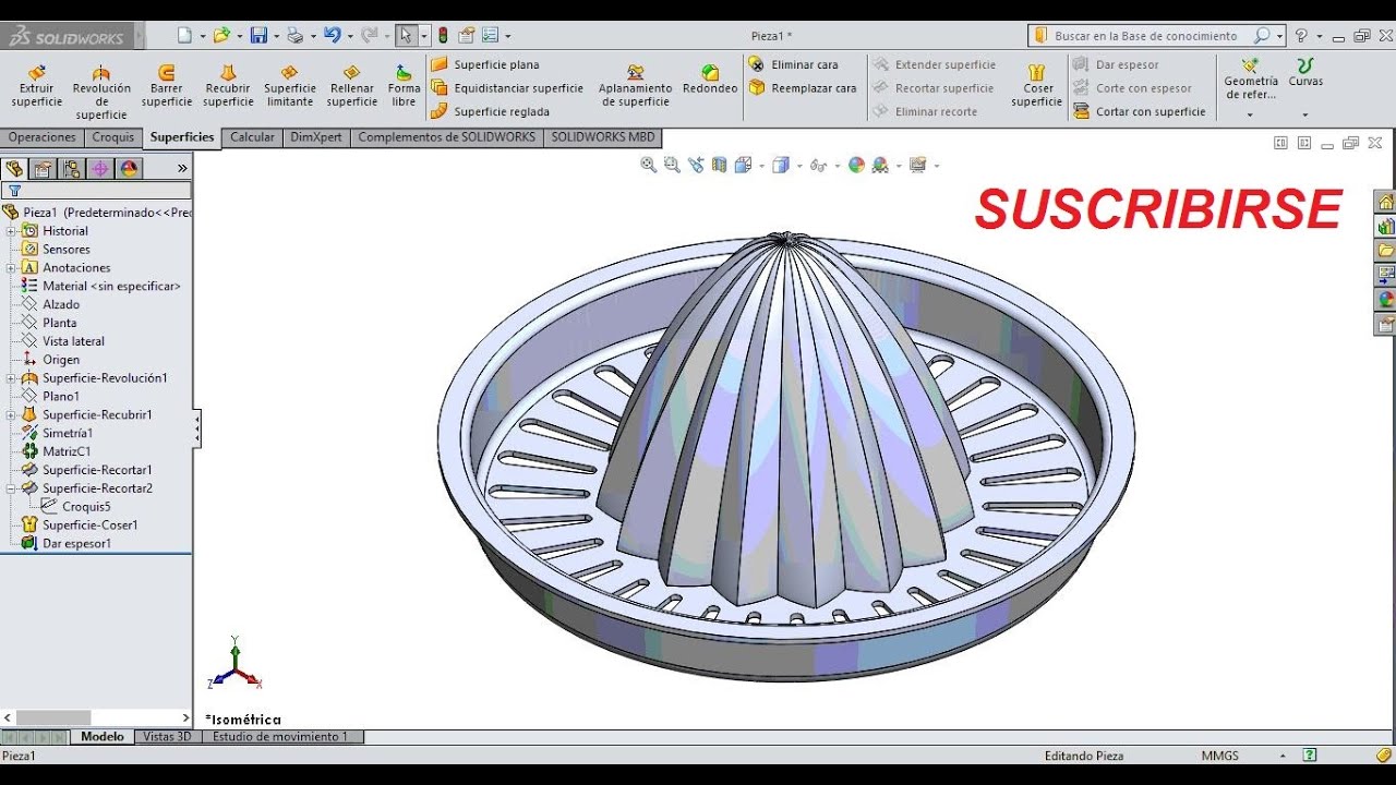 Solidworks Superficie - exprimidor con superficie