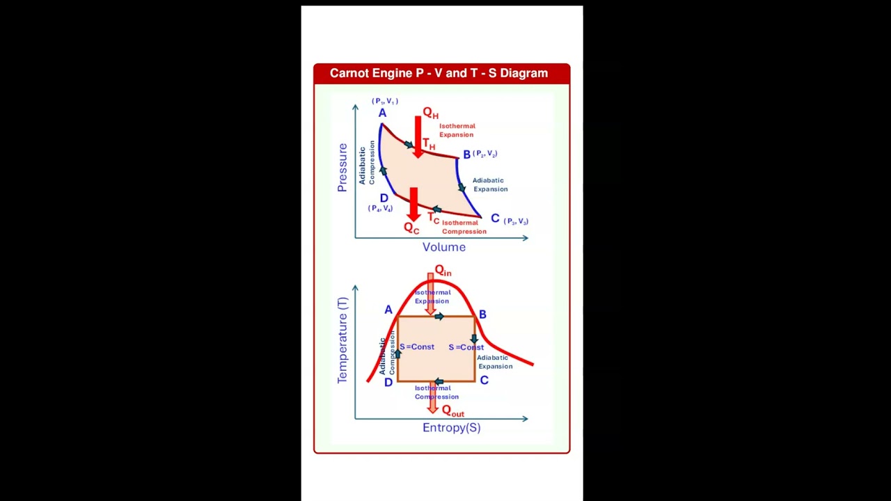Carnot Engine PV and TS Diagram #carnotcycle #carnotheatengine #thermodynamics