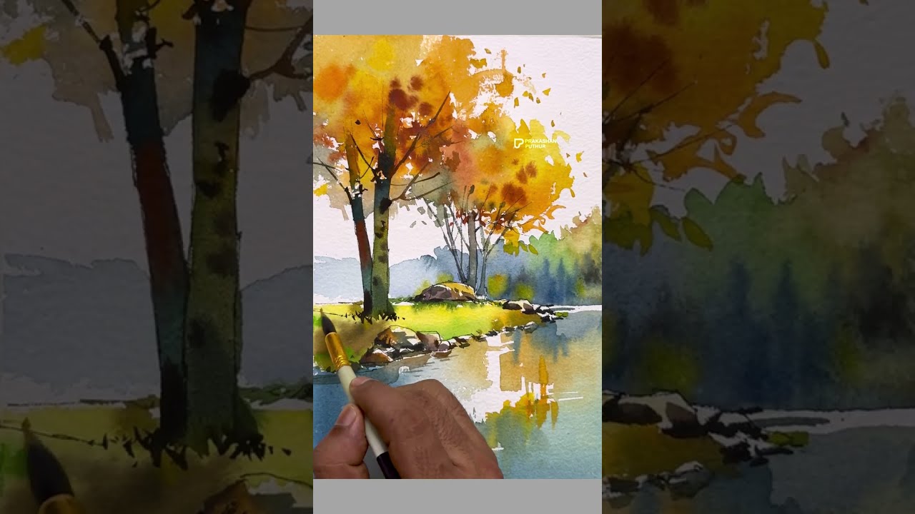 Line and wash |  Reflection |  Easy watercolour demo by Prakashanputhur