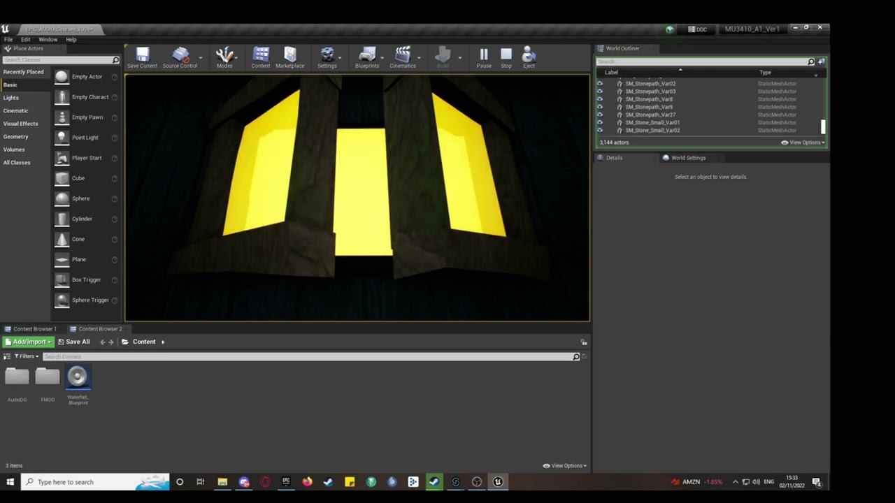 MU3410 - Engines and Middleware 3 [FMOD / UE4 Integration] Progress Video #1