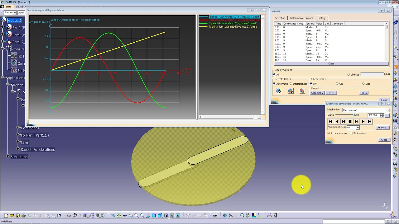 CATIA V5 - KINEMATICS BASICS - SIMULATION GRAPHS SWEPT VOLUMES