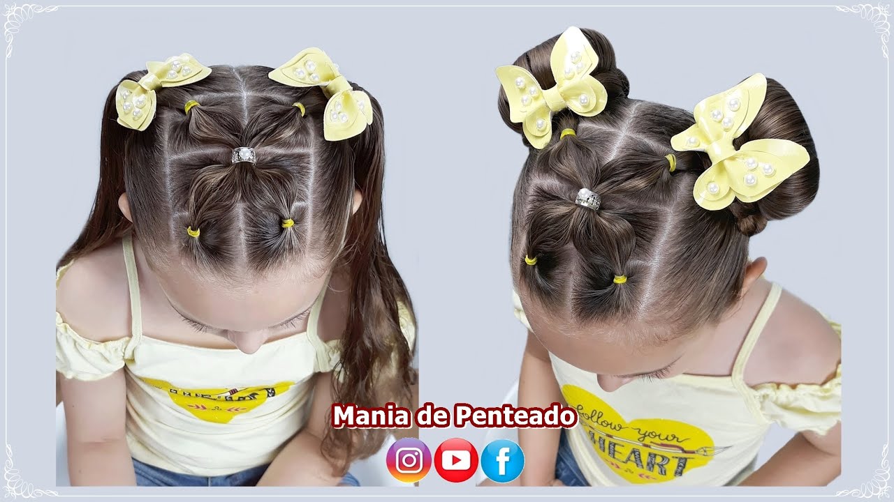 Penteado Borboleta em Maria Chiquinha ou Coques | Butterfly Hairstyle with Double Buns or Ponytails