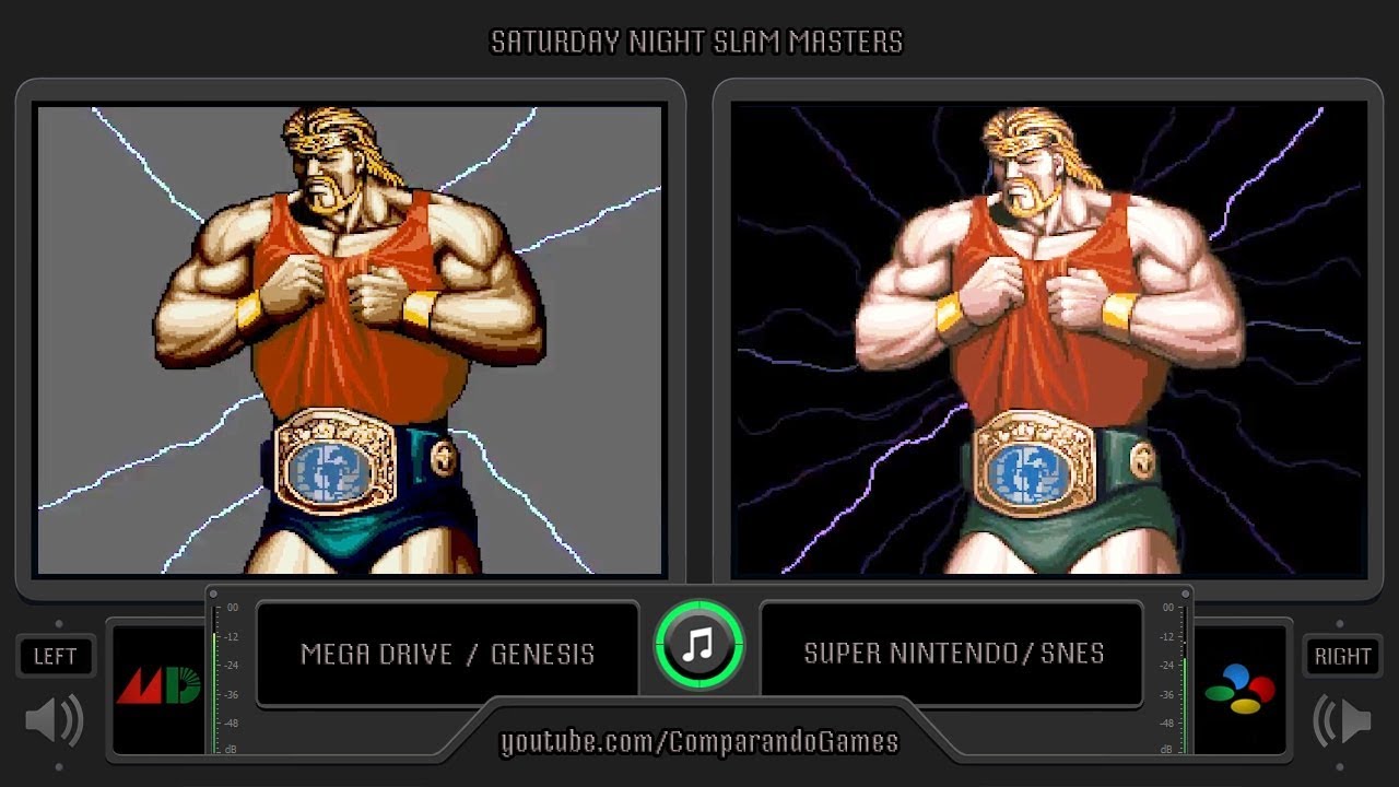 Saturday Night Slam Masters (Sega Genesis vs SNES) Side by Side Comparison Dual Longplay | VCDECIDE