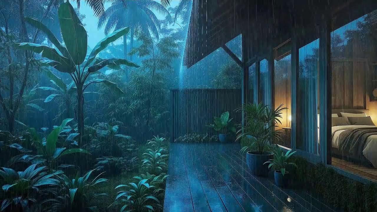Calming Drizzle To Sleep Fast In Green Wooden Hideaway 🌧️
