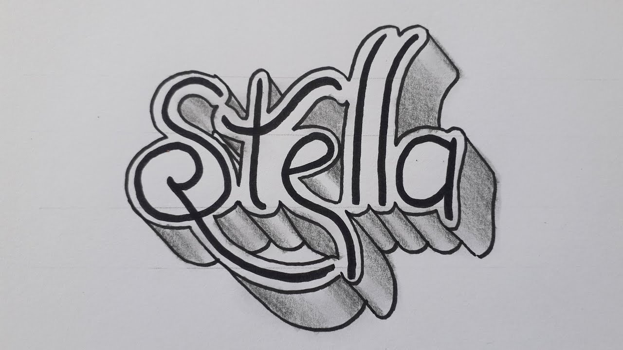 3d Drawing Name Stella For Beginners Easy / How To Draw Calligraphy On Paper / Write Art