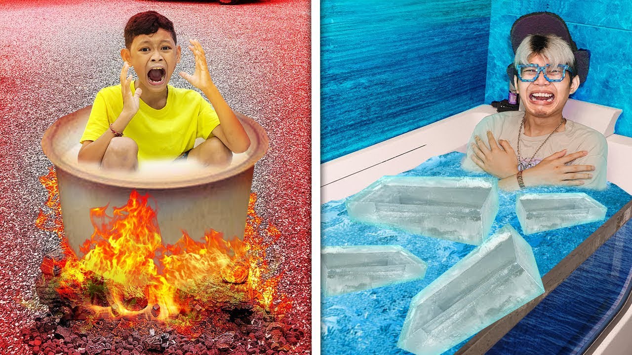 100 PRANK BATHTUB PANAS VS BATHTUB DINGIN DALAM 1 HARI, SAMPAI MEMBEKU!!!