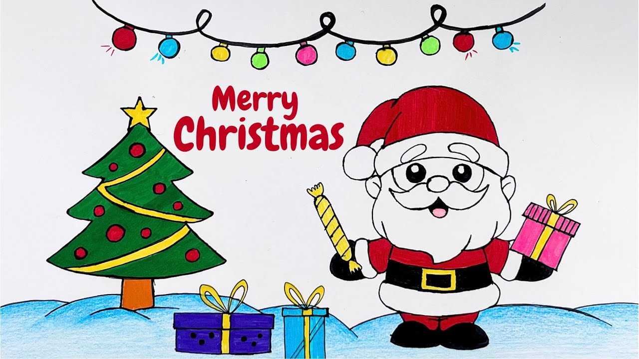 Простой рождественский рисунок для детей 🎅🏻 | Пошаговая инструкция