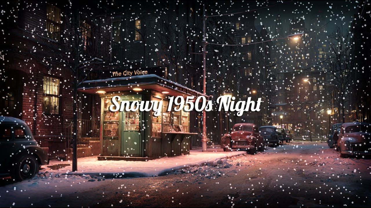 Snowy 1950s Newspaper Stand 📰 Cozy Winter Jazz & Night Ambience
