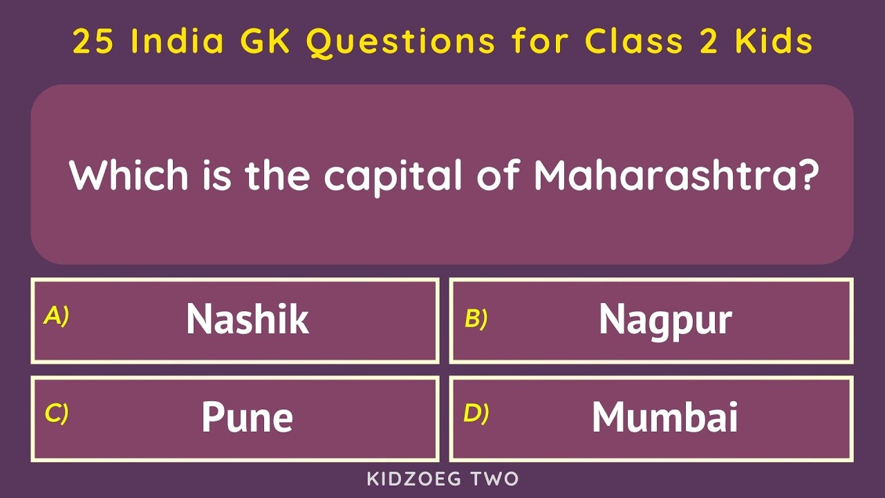 25 India GK Questions for Class 2 Kids | Easy General Knowledge MCQ Quiz for Young Learners 🇮🇳