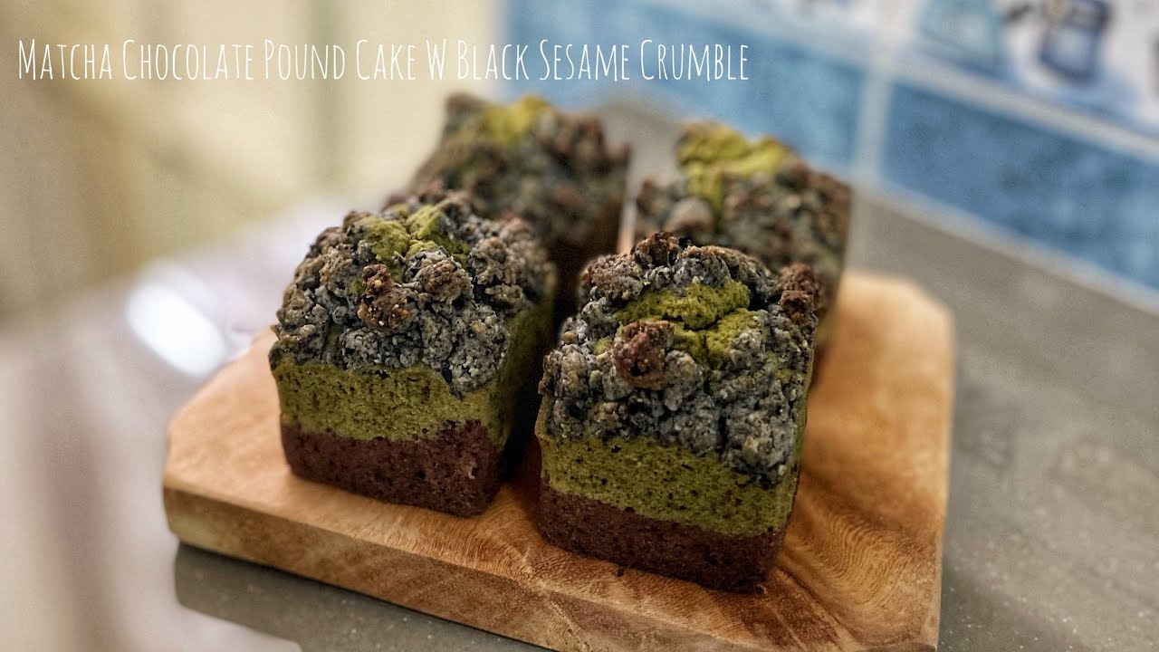 Matcha Chocolate Pound Cake w Black Sesame Crumble| Streusel Topped Cake| Mini Pound Cake Recipe