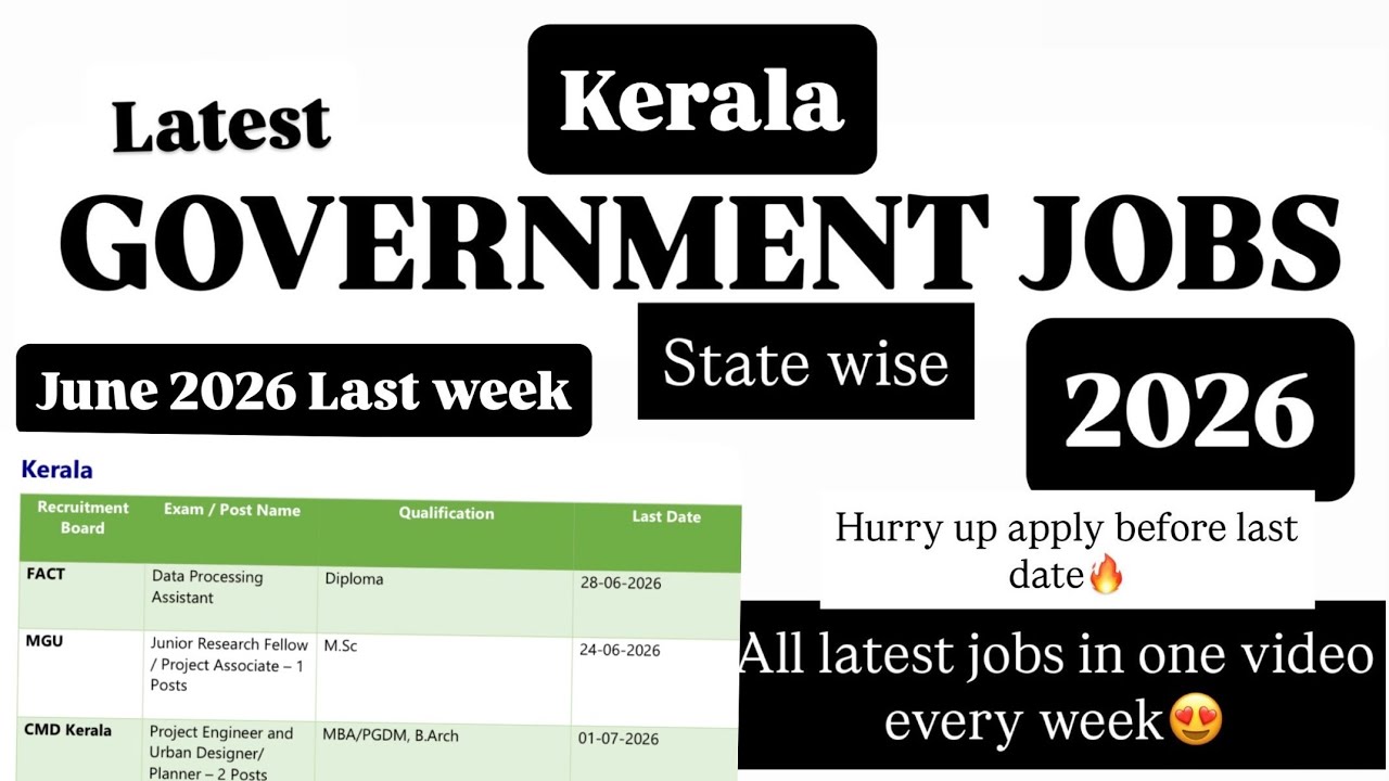 Kerala Govt Jobs 2026 |Govt Jobs|  Kerala Vacancy |Kerala Recruitment |Jobs in Kerala in June 2026