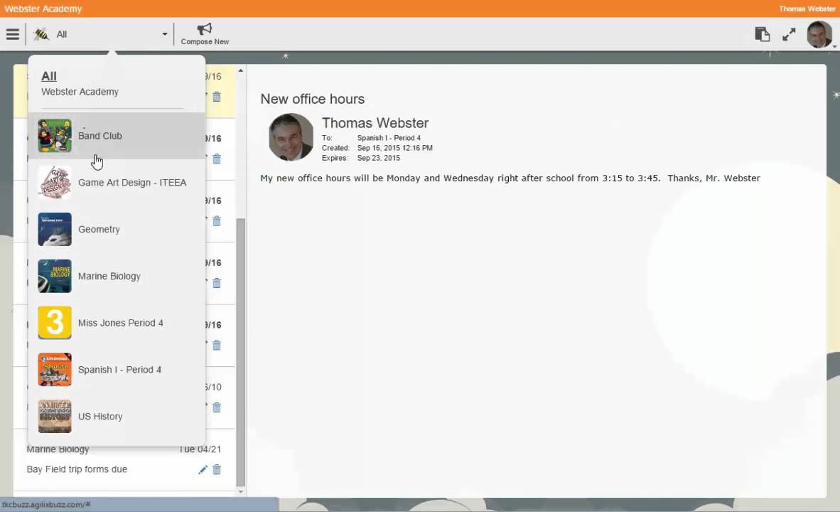 Agilix Buzz Teacher:  Communication menu