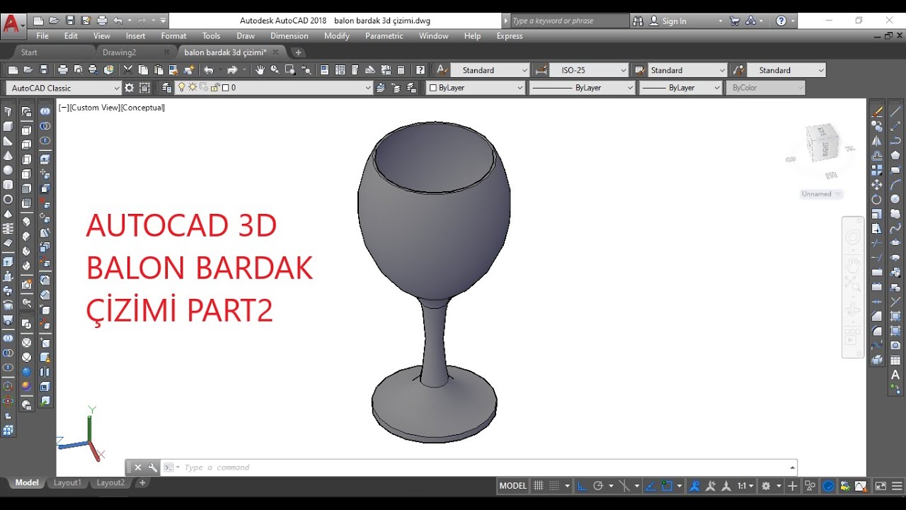 Autocad 3d Balon Bardak Çizimi Part 2