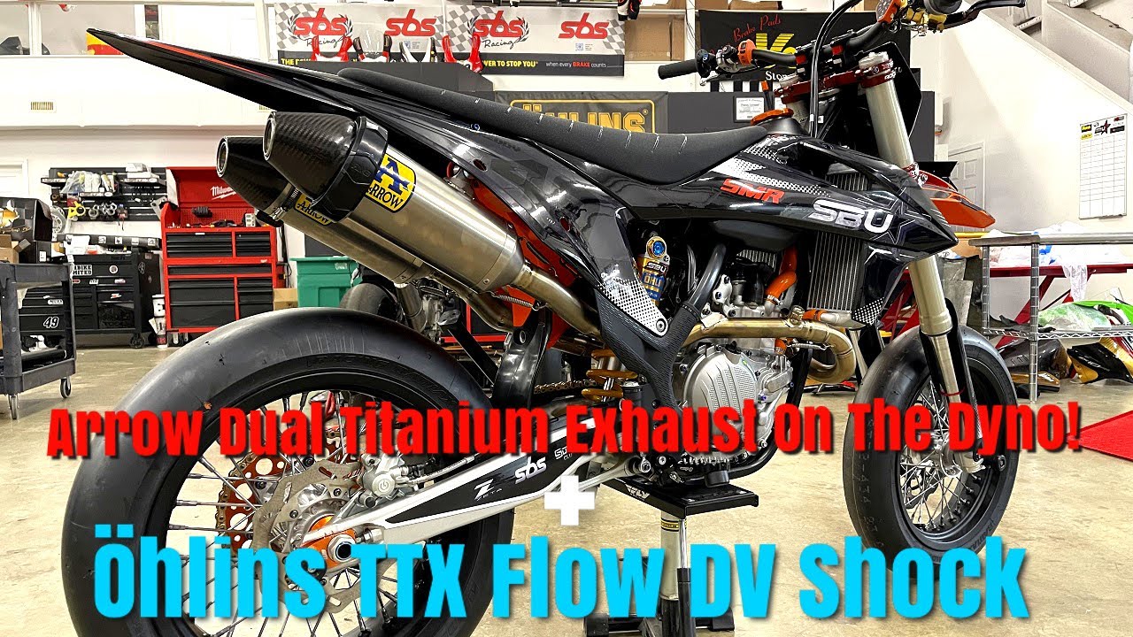 2021 KTM 450 SMR Project Pt. 4 - Arrow Dual Supermoto Exhaust Dyno, Ohlins TTX Flow DV Setup!