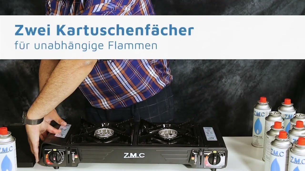 Campingkocher Grillplatte und 8x Gaskartuschen 227g Transportkoffer Gaskocher mit Piezoz&uuml;ndung