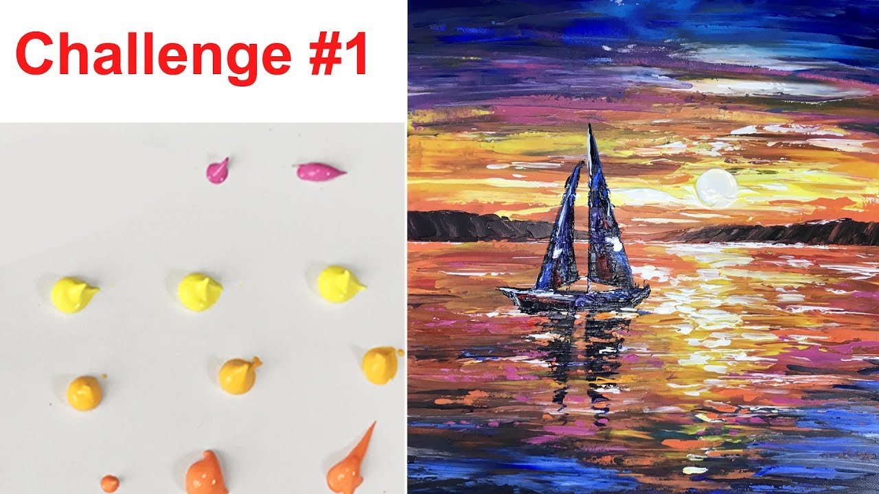 Challenge #1 | Sunset Sail Boat modern palette knife painting Acrylic on canvas